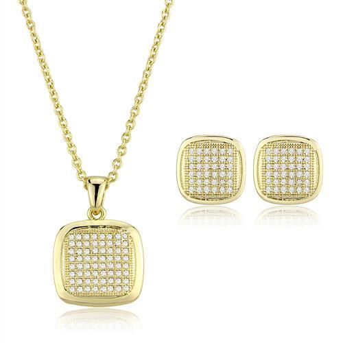 Gold Brass Jewelry Sets with AAA Grade CZ in Clear