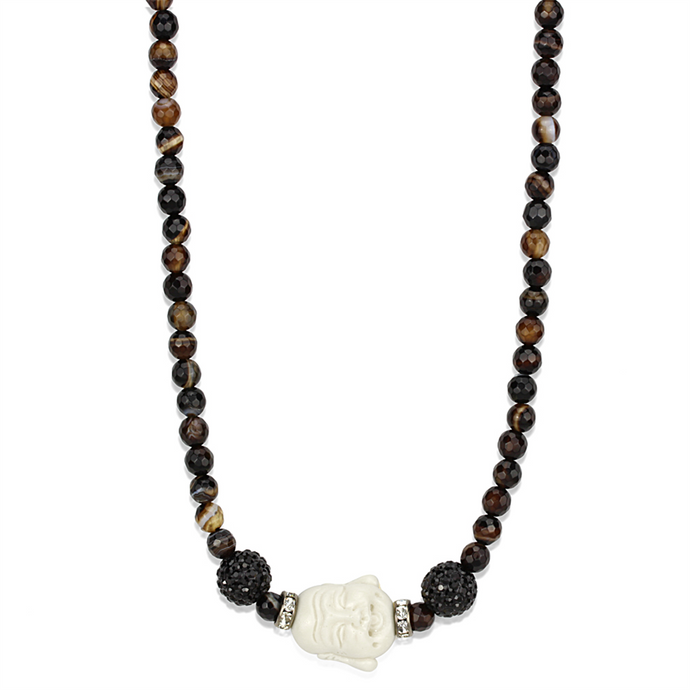 Ruthenium Brass Necklace with Synthetic Glass Bead in Multi Color