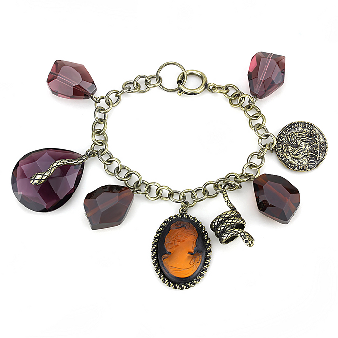Antique Copper Brass Bracelet with Synthetic Synthetic Glass in Amethyst
