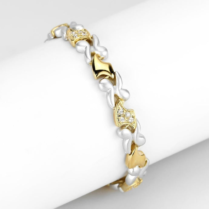 Gold+Rhodium Brass Bracelet with AAA Grade CZ in Clear