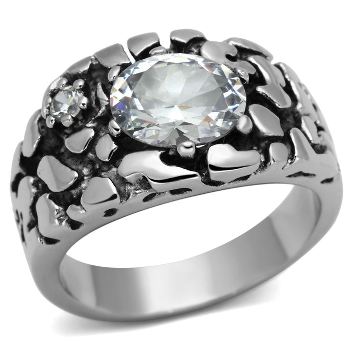 High polished (no plating) Stainless Steel Ring with AAA Grade CZ in Clear