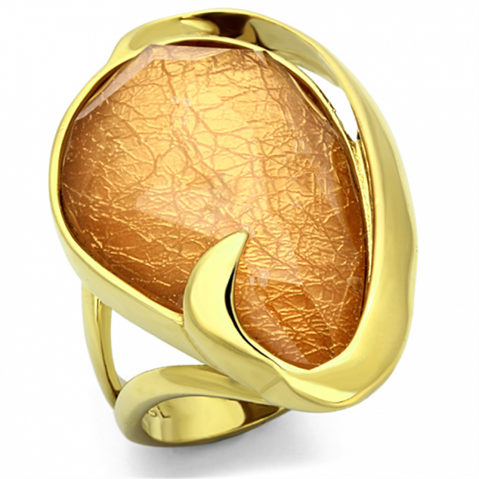 IP Gold(Ion Plating) Stainless Steel Ring with Synthetic Synthetic Stone in Orange