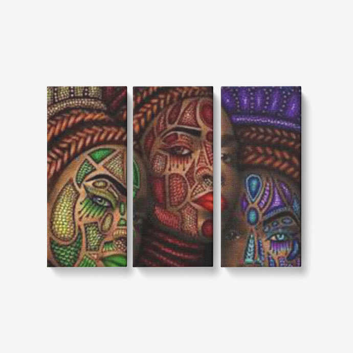 African Tribal 3 Piece Canvas Wall Art for Living Room - Framed Ready to Hang 3x8